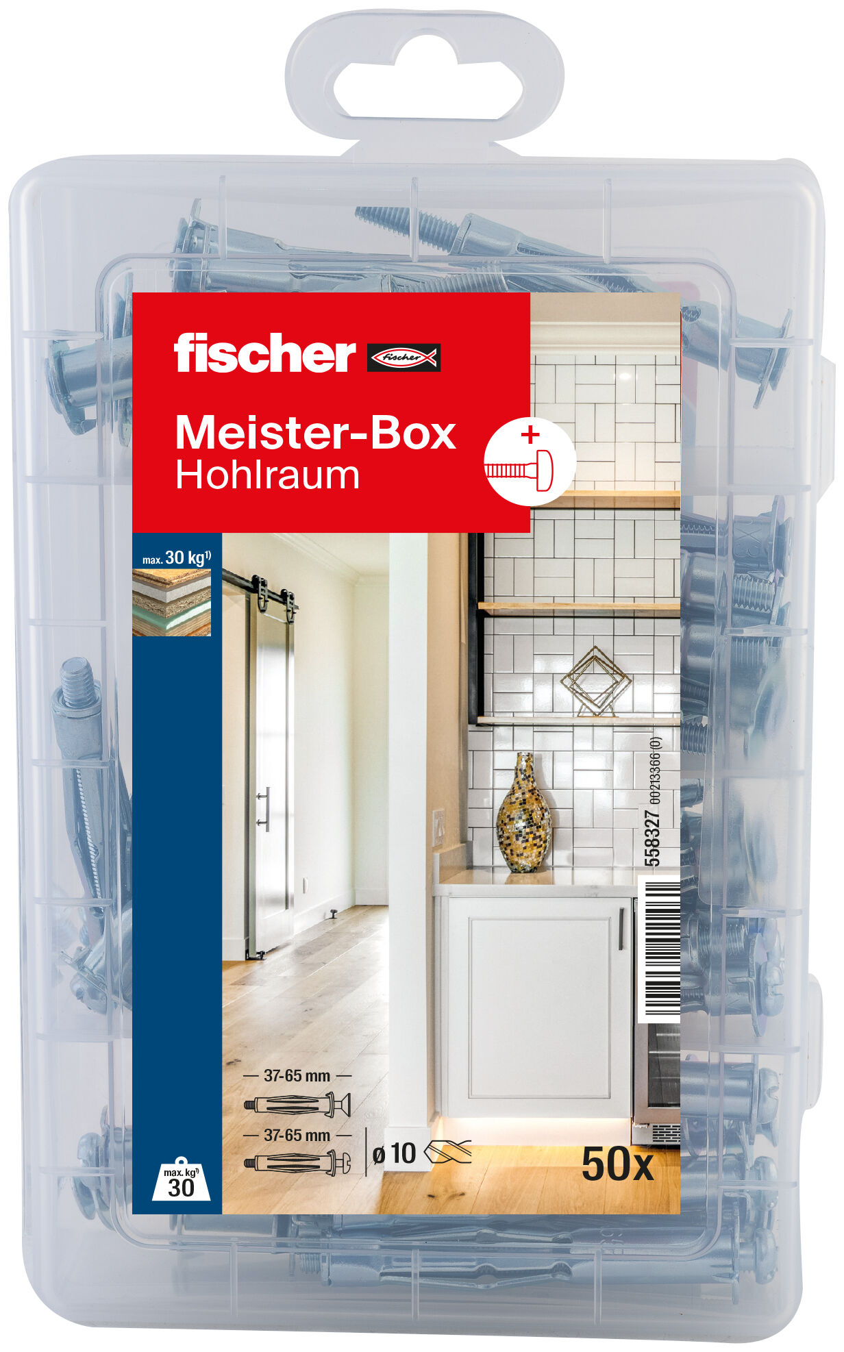 Verpackung: "fischer Meister-Box Hohlraum + Schraube (50 Teile)"