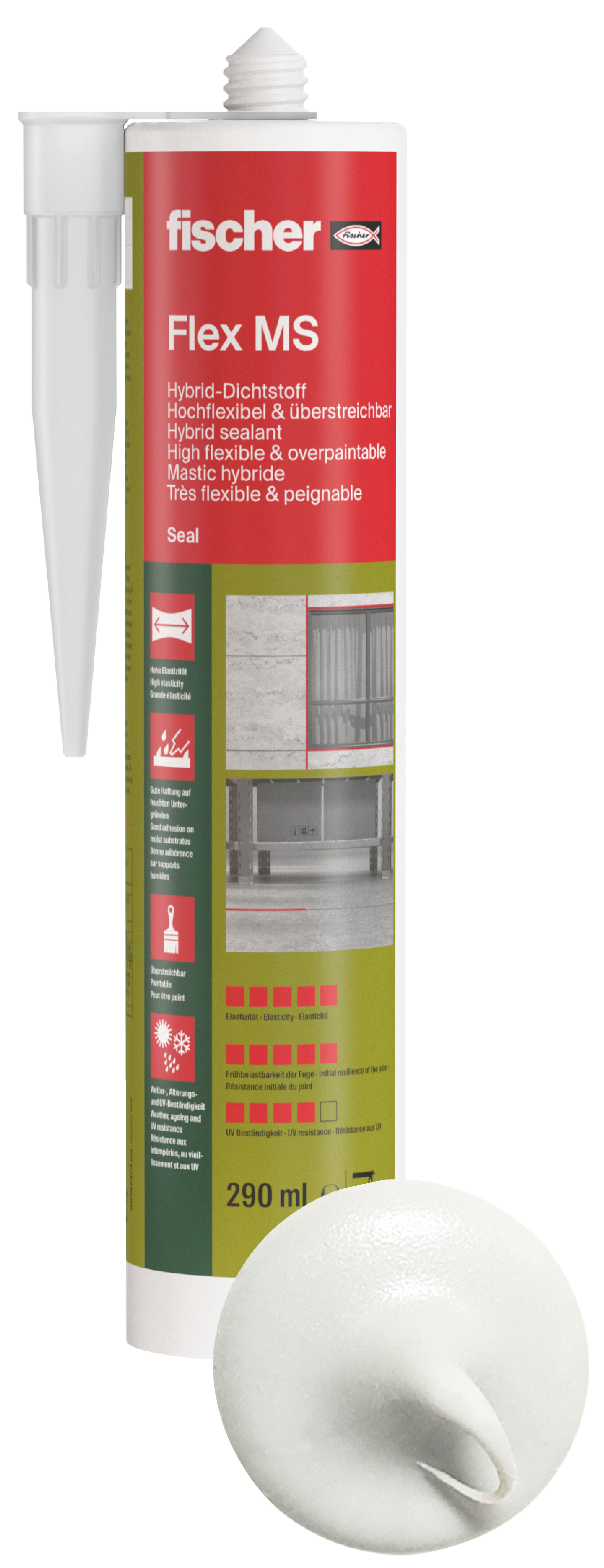 Produktbild: "fischer Hybrid-Dichtstoff Hochflexibel & überstreichbar Flex MS weiß 290 ml"