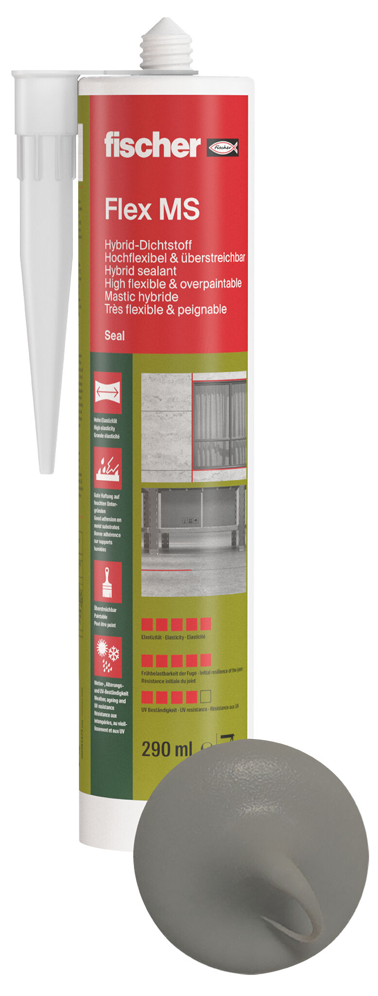 Product Picture: "fischer Hybrid sealant High flexible & overpaintable Flex MS grey 290 ml"