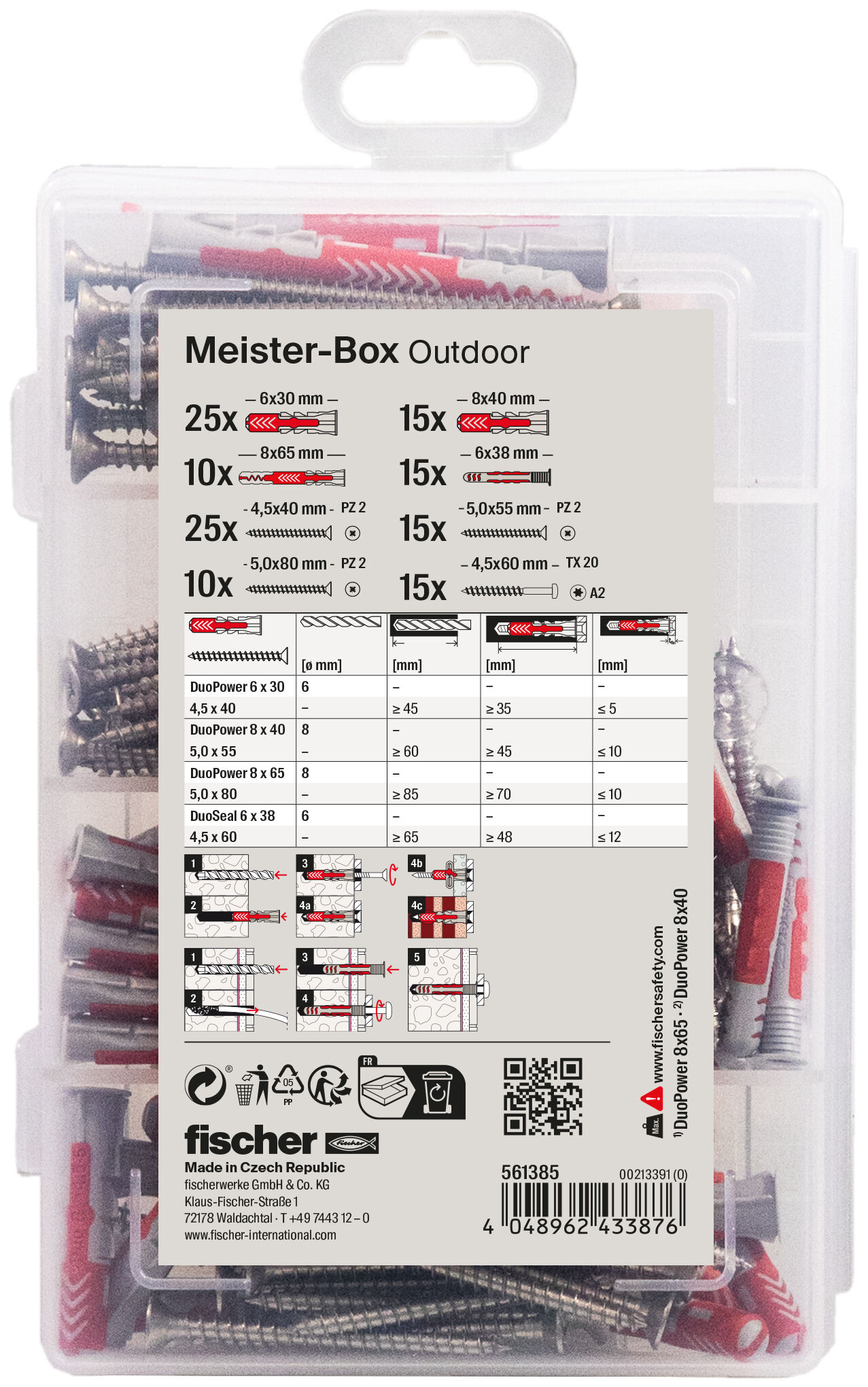Verpackung: "fischer Meister-Box Outdoor + Schraube (130 Teile)"