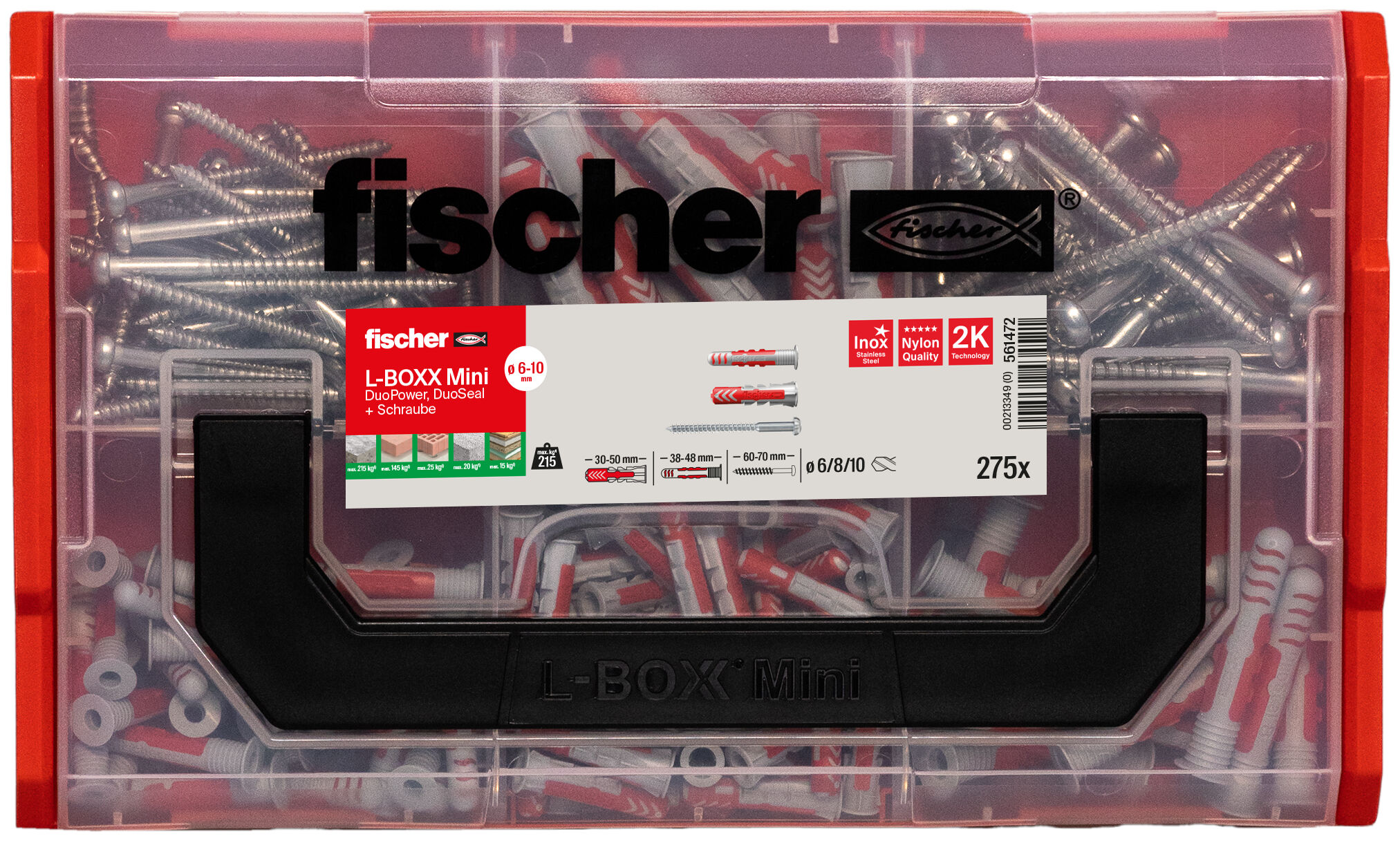 Verpackung: "fischer L-BOXX mini DuoPower und DuoSeal + Schraube (275 Teile)"