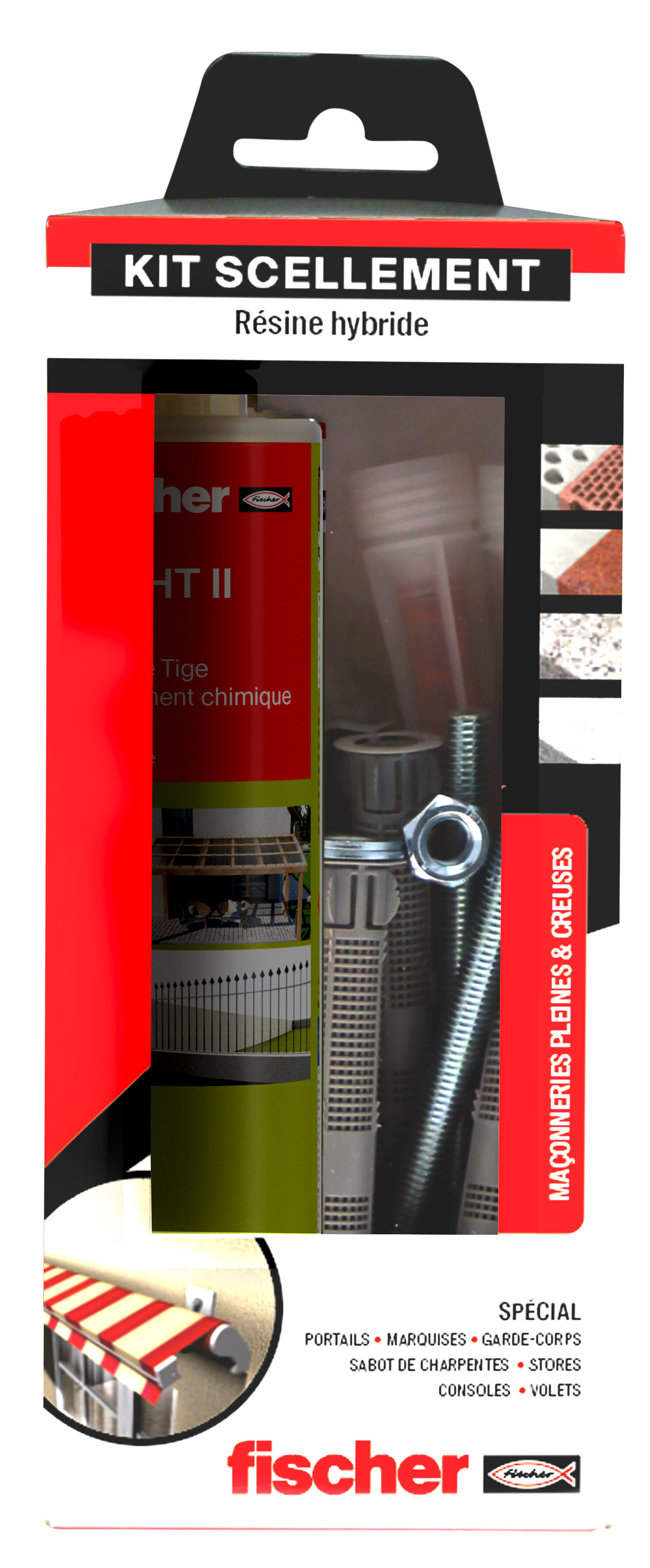 Product Picture: "Kit de scellement chimique FIS HT II ton gris, avec tiges filetées, tamis et embout d'injection"