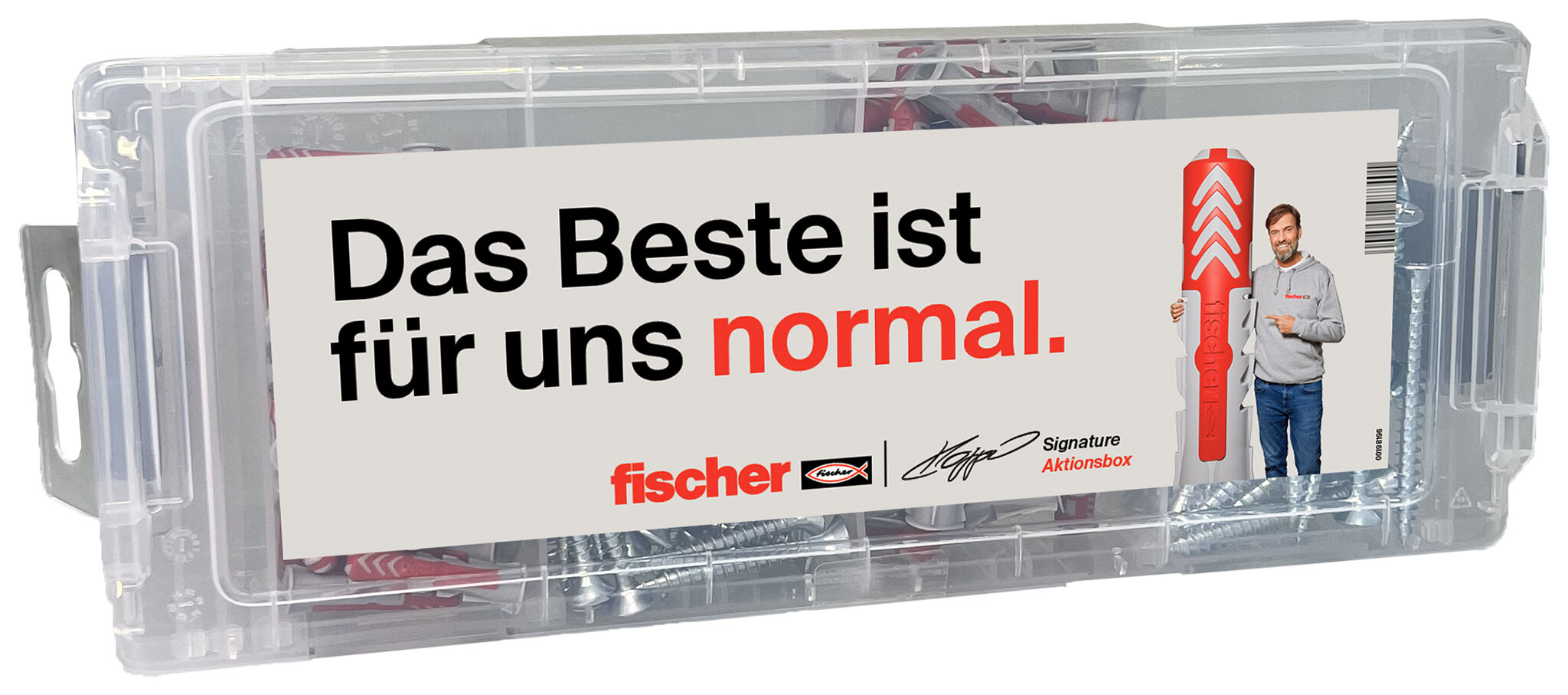 Produktbild: "fischer „Klopp Signature“ Aktionsbox. Das Beste ist für uns normal."
