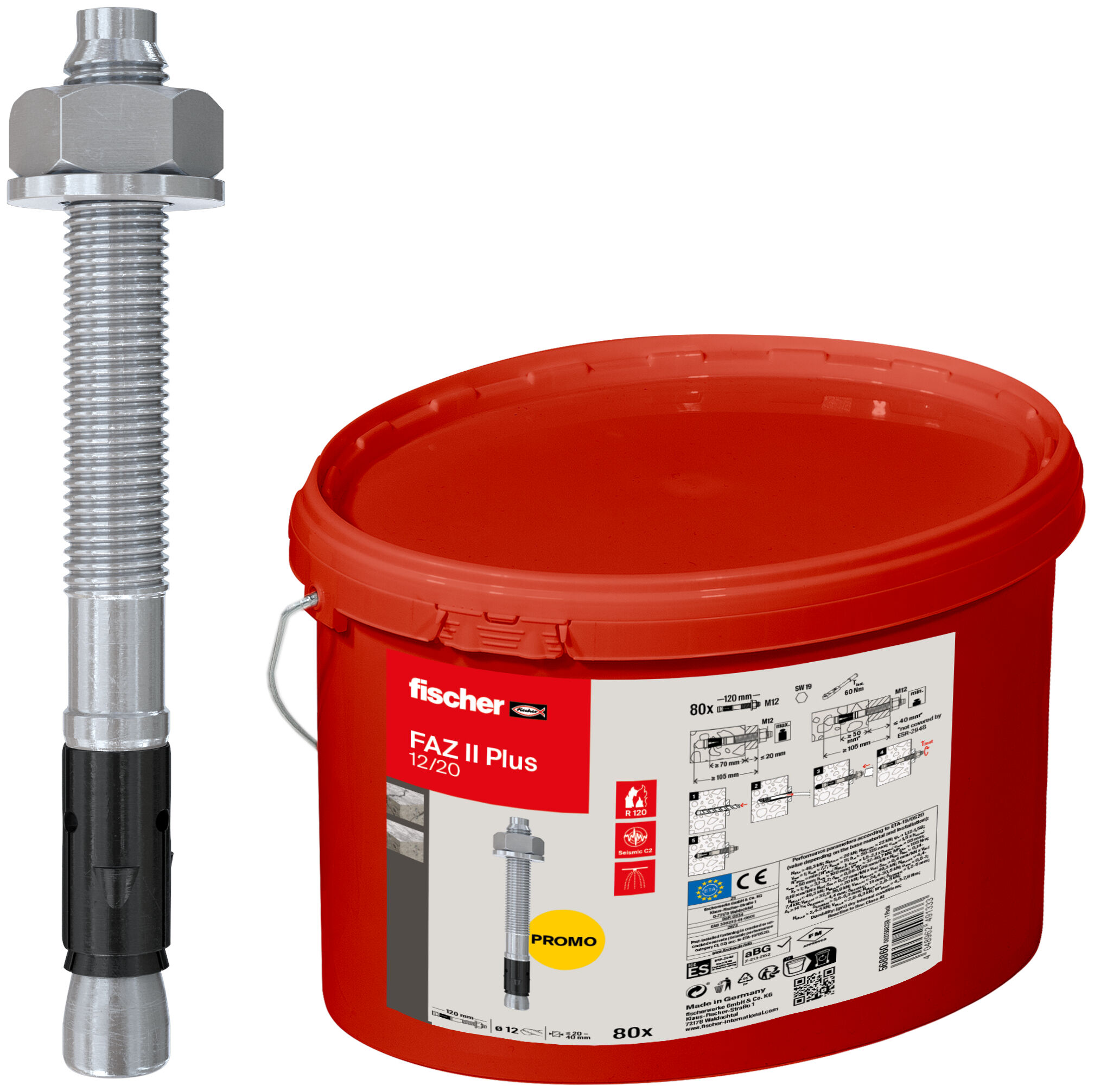 Product Picture: "내진 인증 스터드 앵커 FAZ II Plus 12/20 버켓 포장"