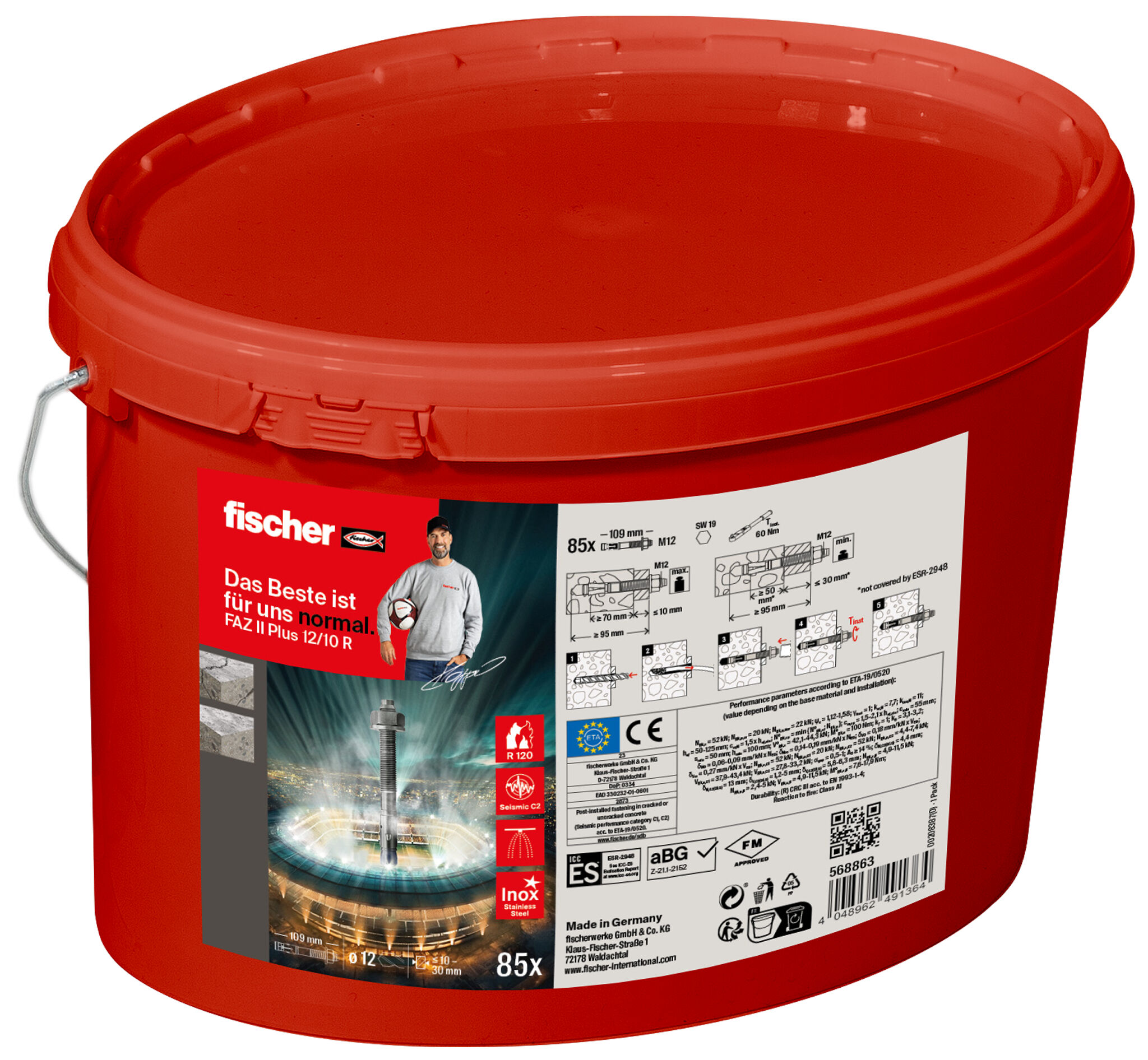 Verpackung: "fischer Bolzenanker FAZ II Plus 12/10 R im Eimer"