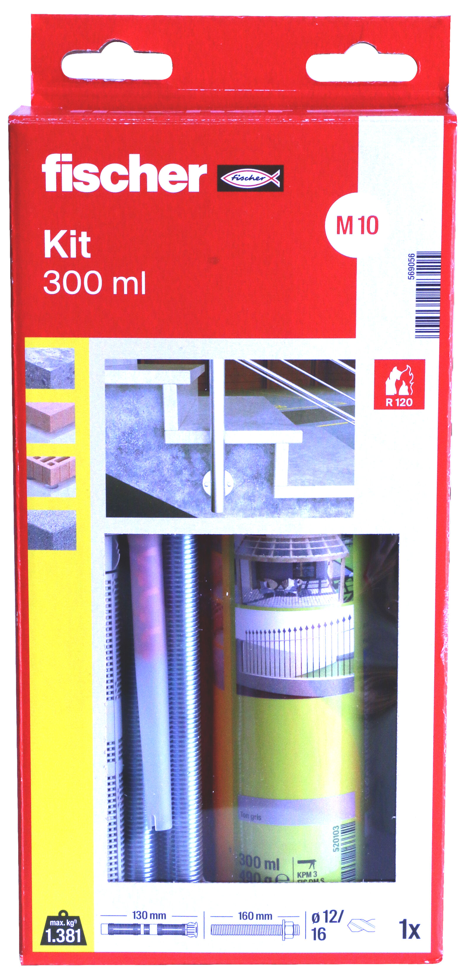 Product Picture: "Kit de scellement chimique FIS HT II ton gris, avec tiges filetées, tamis et embout d'injection"