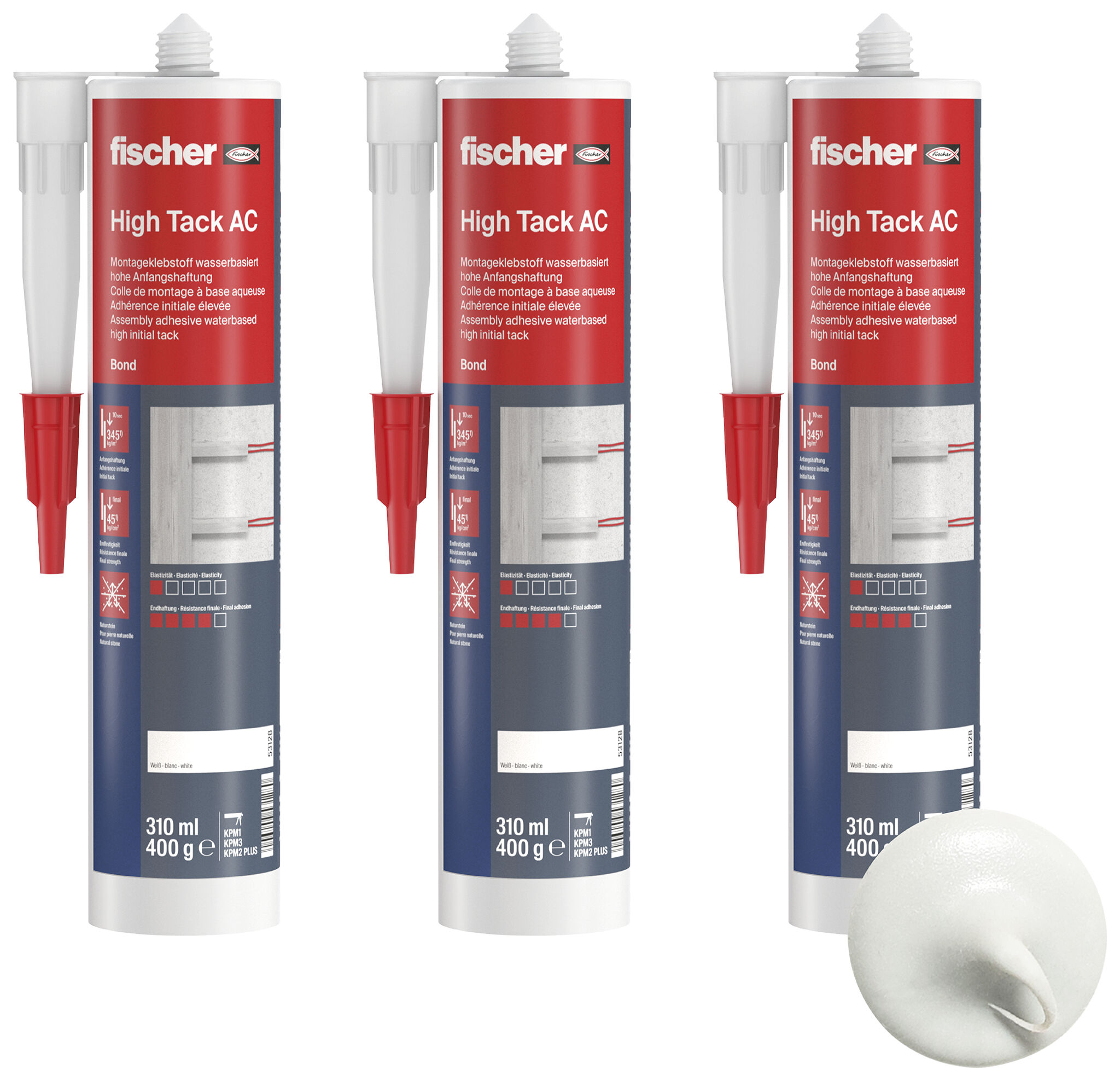 Produktbild: "fischer Montageklebstoff High Tack AC weiß 310 ml, Dreierset"