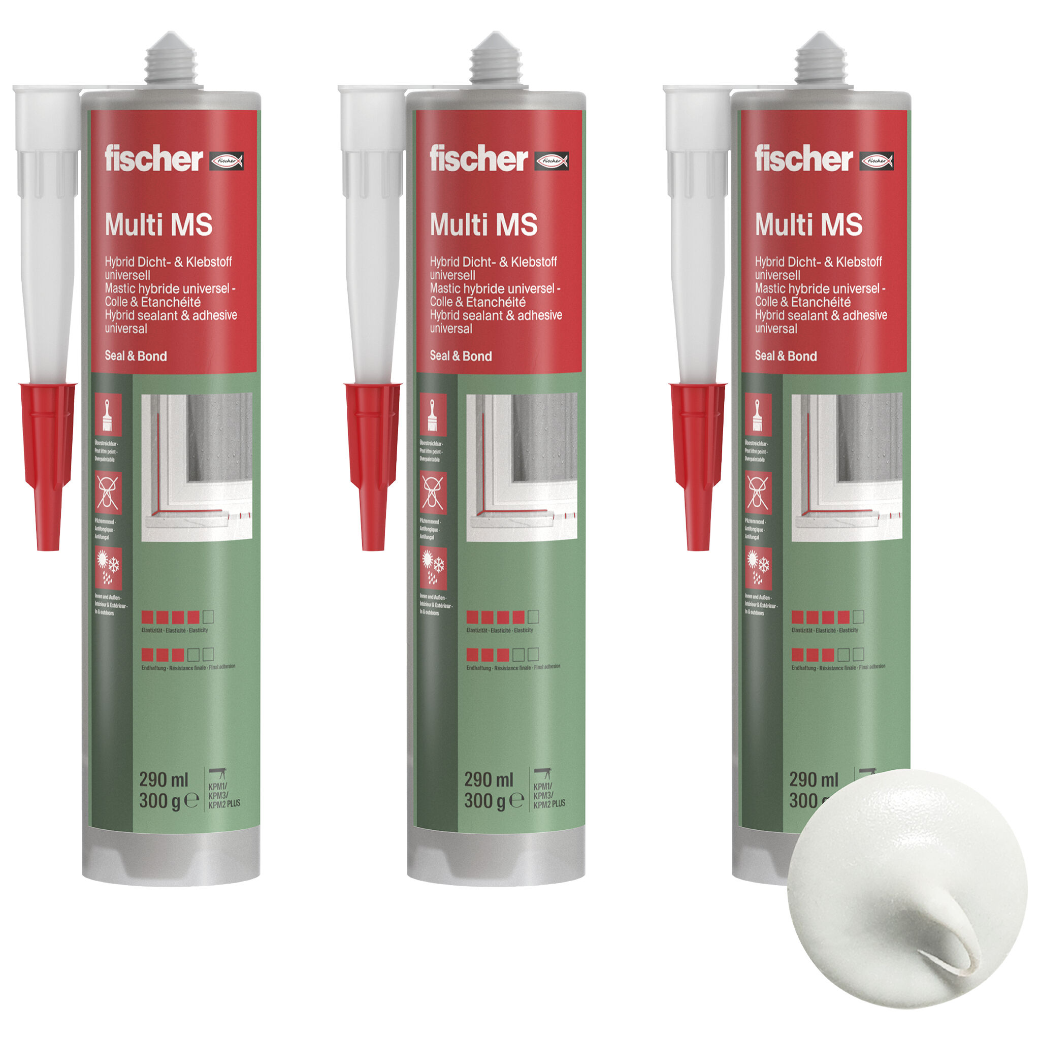 Produktbild: "fischer Dicht- und Bauklebstoff Multi MS weiß 290 ml, Dreierset"
