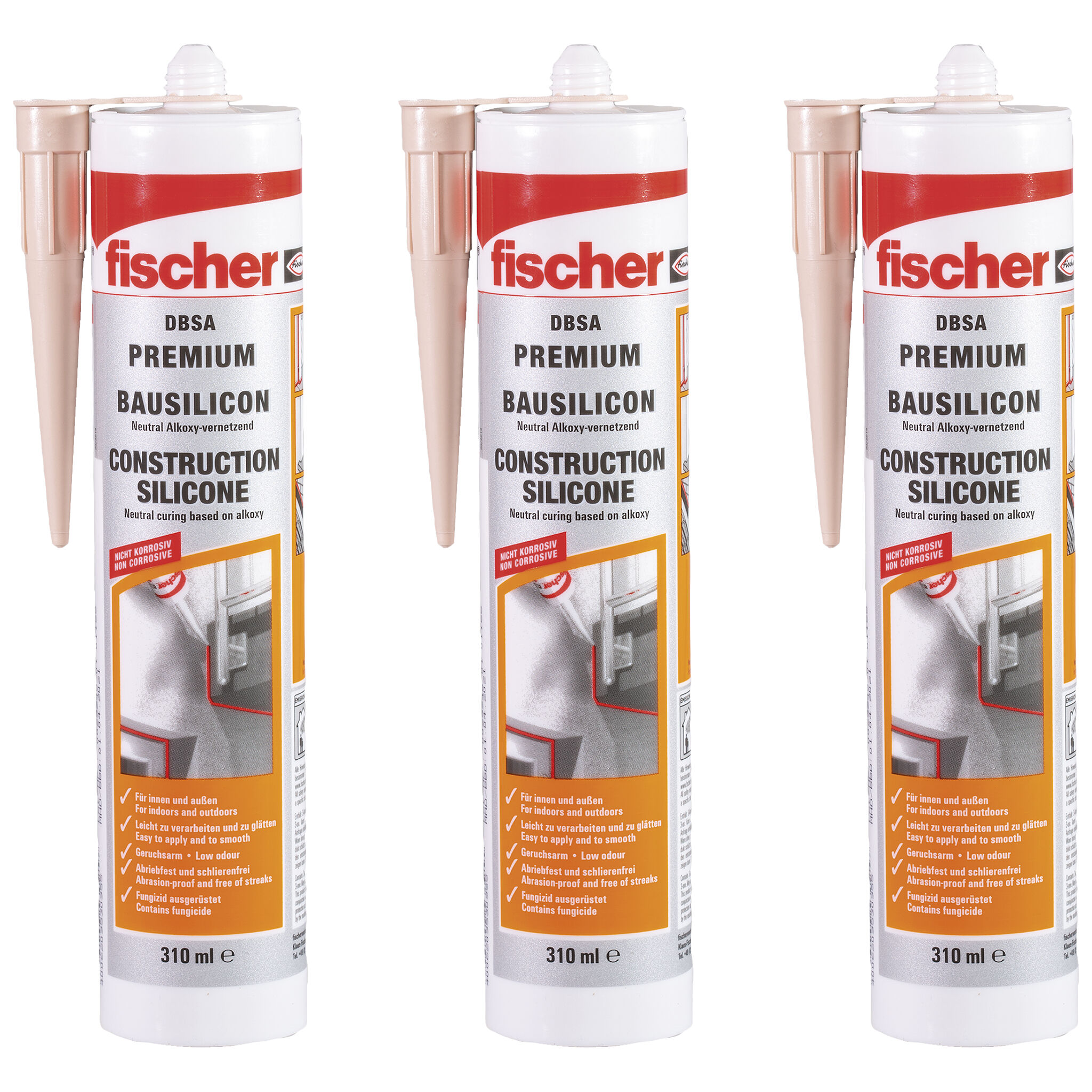 Verpackung: "fischer Bausilikon DBSA betongrau 310 ml, Dreierset"