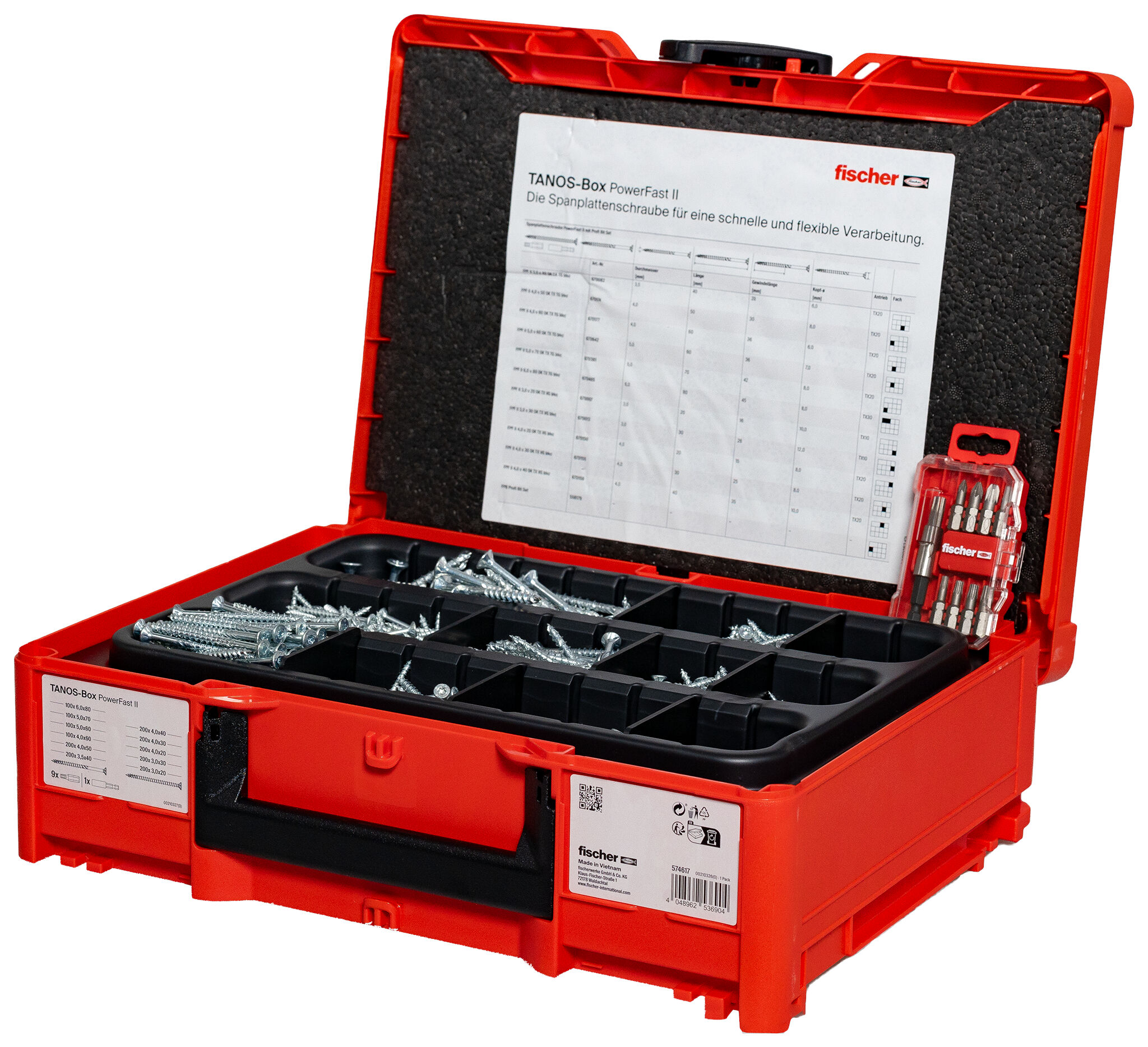 Obrázek výrobku: "Tanos-Box s vruty do dřeva fischer PowerFast II vč. sady ProfiBitů"