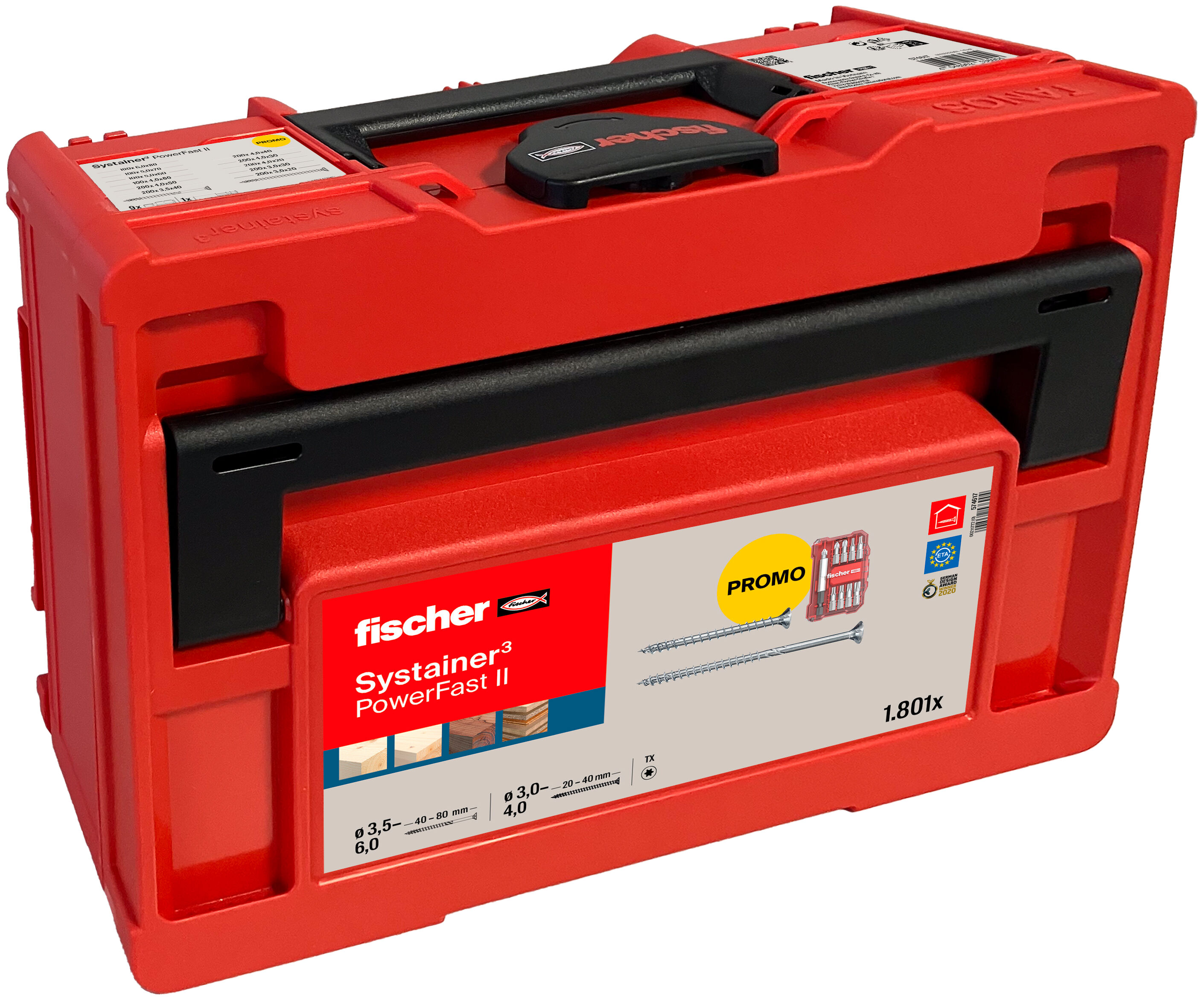 Balení: "Tanos-Box s vruty do dřeva fischer PowerFast II vč. sady ProfiBitů"