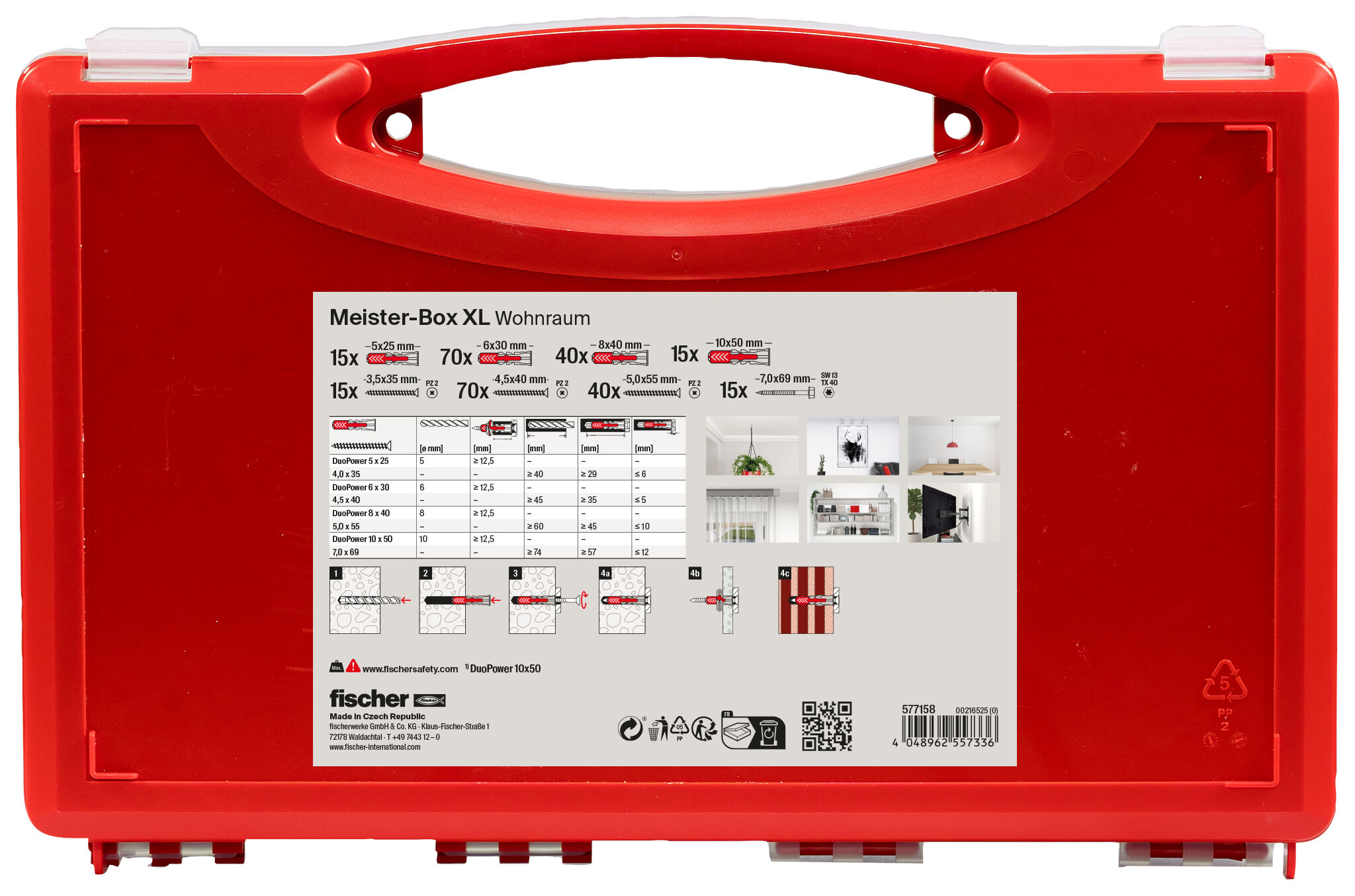 Verpackung: "fischer Meister-Box XL Wohnraum + Schrauben (280 Teile)"
