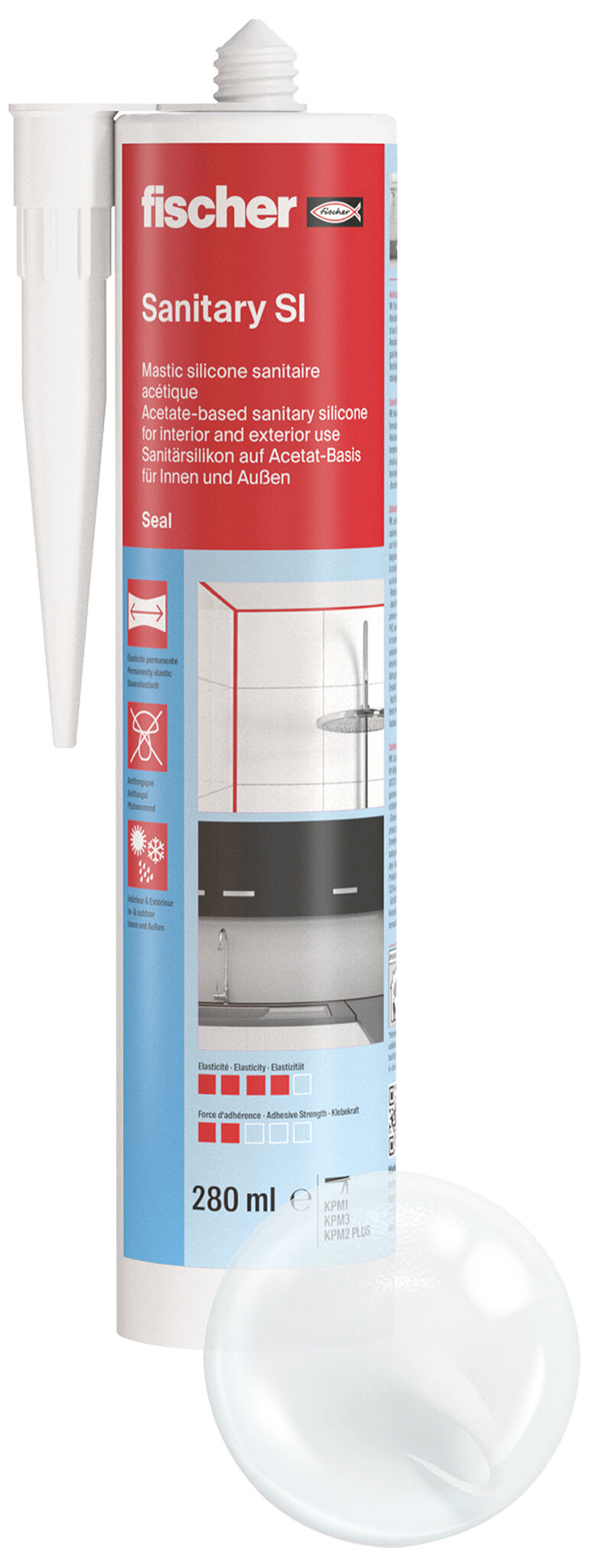 Product Picture: "fischer sanitary silicone Sanitary SI (DSSI) transparent 280 ml"