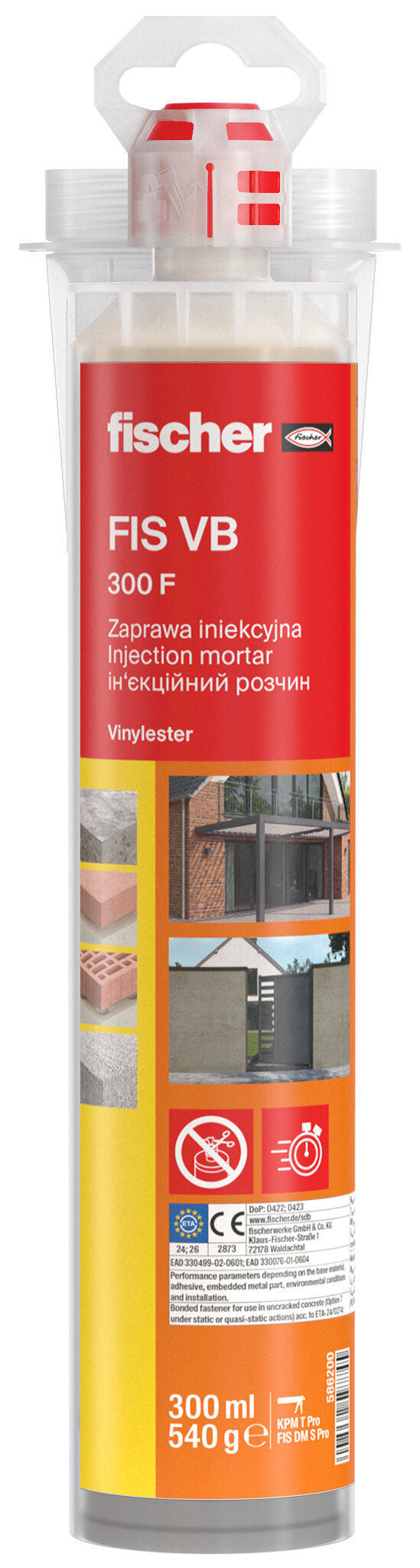 Product Picture: "fischer injection mortar FIS VB 300 F CL, 300 ml, cartridge, Top Cap plus two static mixers"