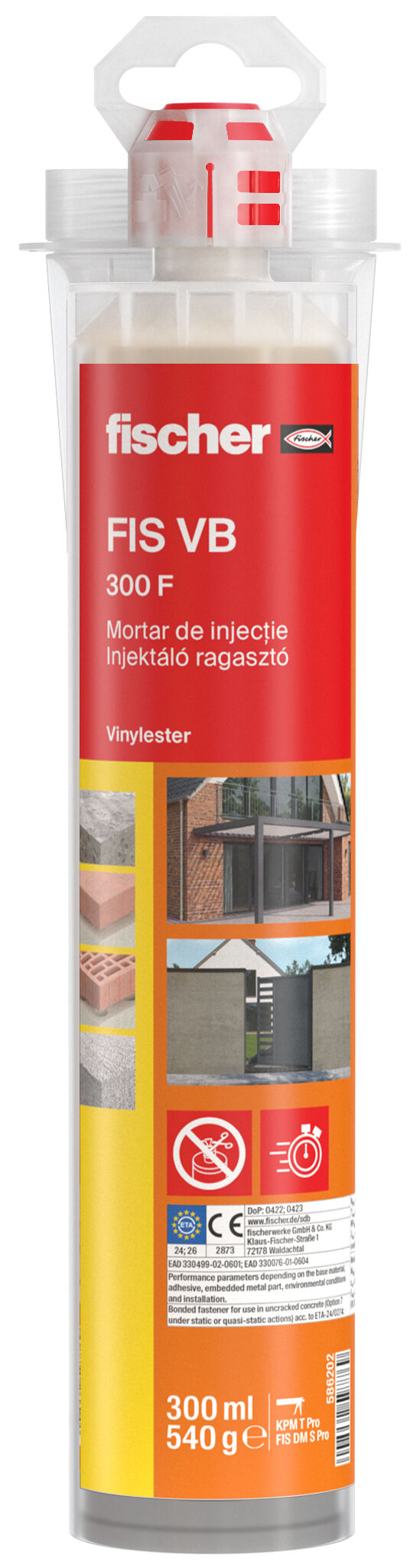Product Picture: "fischer injektáló ragasztó FIS VB 300 F CL, 300 ml, Top Cap plus, két statikus keverőszár"