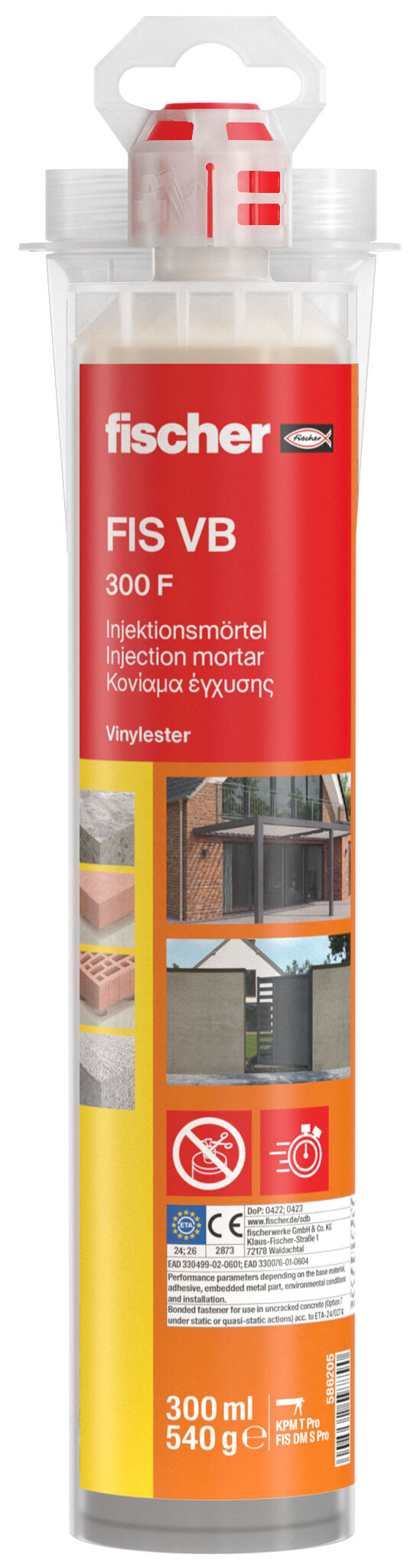 Product Picture: "fischer injektáló ragasztó FIS VB 300 F CL, 300 ml, Top Cap plus, két statikus keverőszár"
