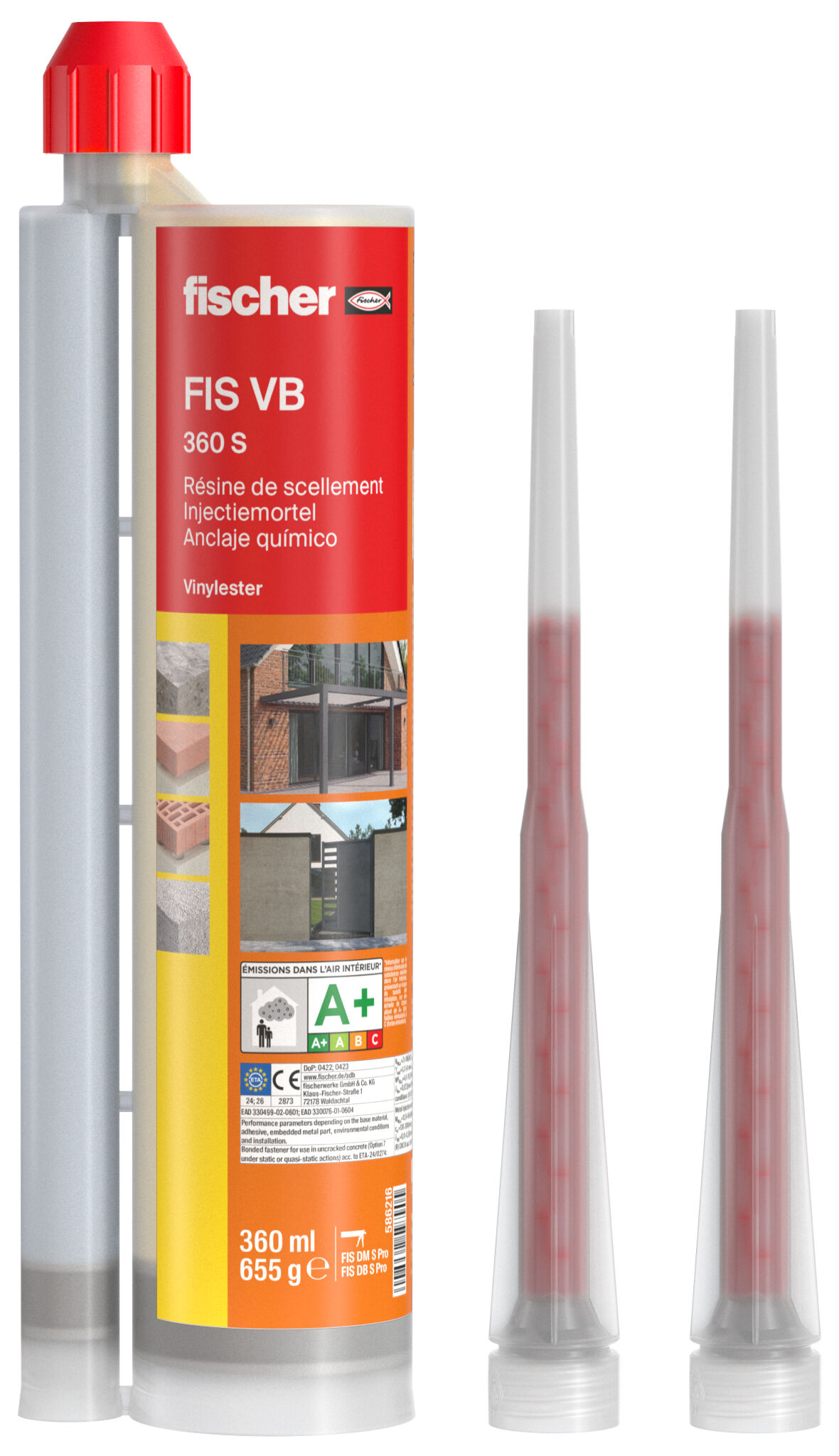 Product Picture: "Mortier d'injection fischer FIS VB 360 S, 360 ml, cartouche et deux mélangeurs statiques"