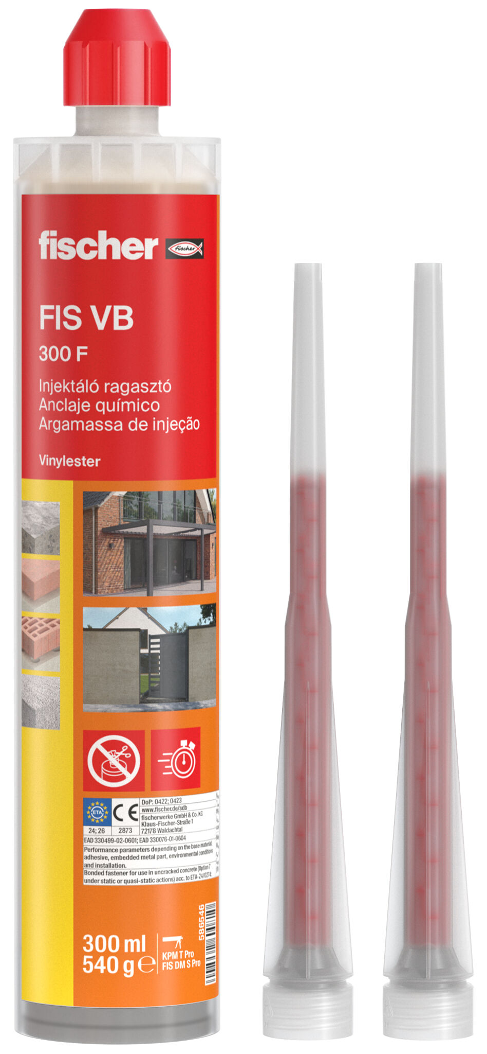 Product Picture: "fischer injektáló ragasztó FIS VB 300 F 300 ml, két statikus keverőszár"