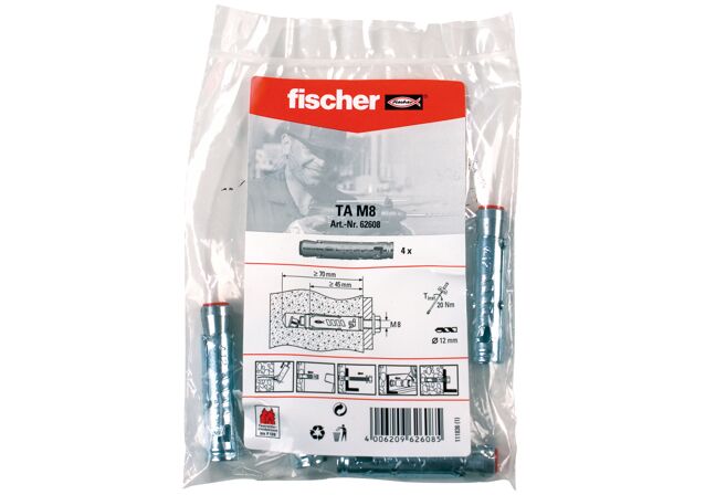 Packaging: "fischer Hulsanker TA M8 elektrolytisch verzinkt"