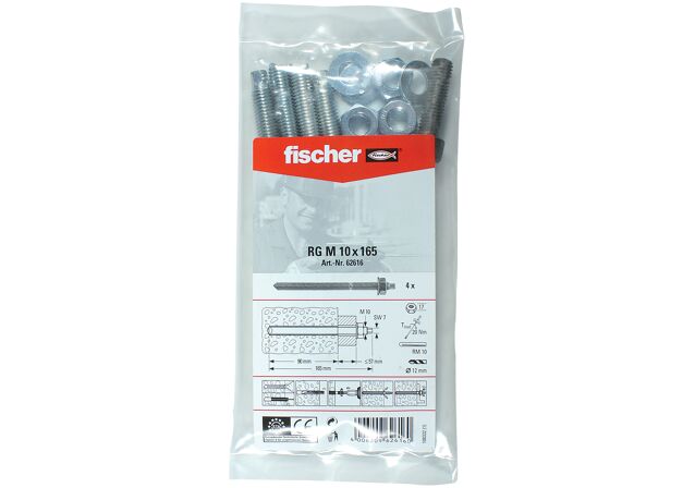 Packaging: "fischer threaded rod RG M 10 x 165 B bag"