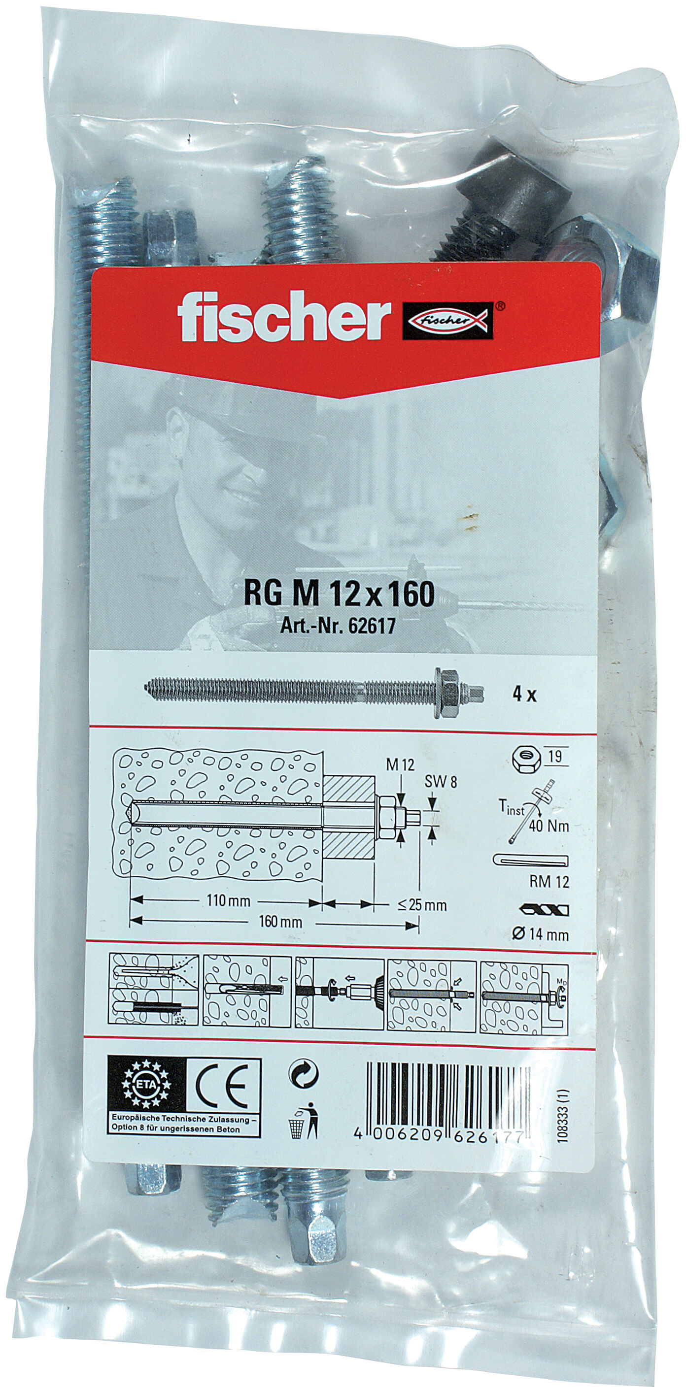 Verpackung: "fischer Ankerstange RG M12 x 160 B Beutel"