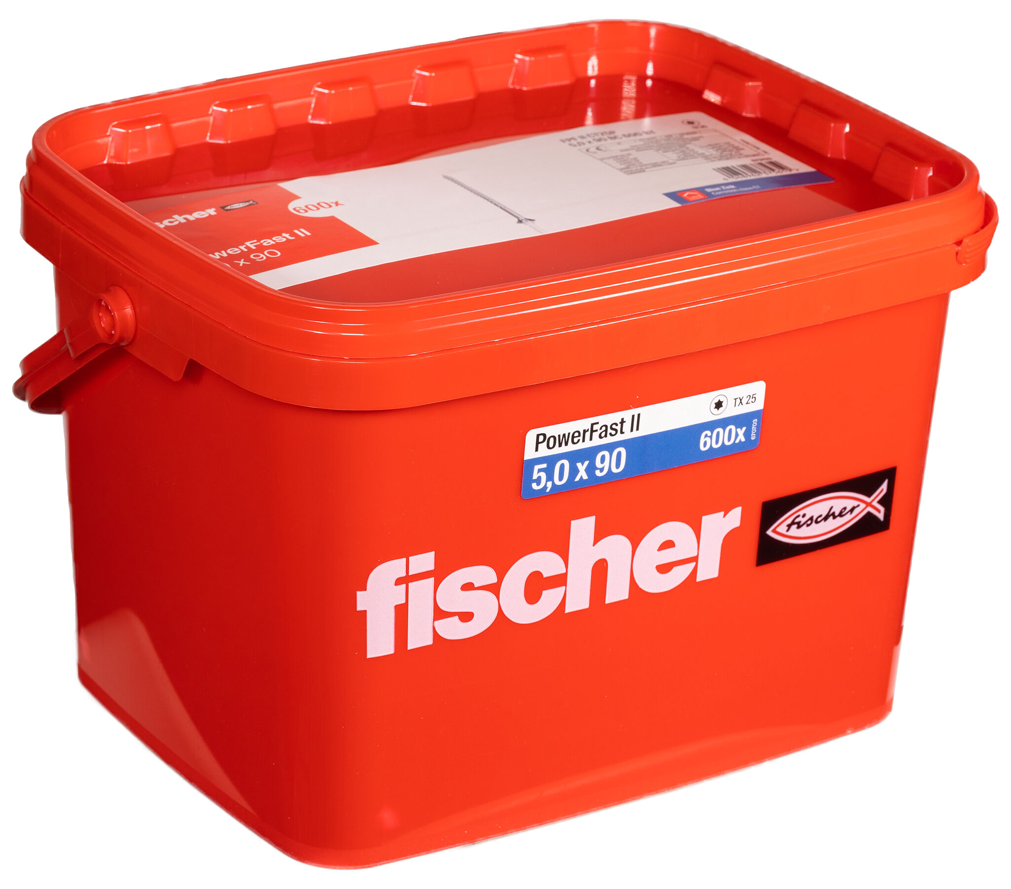 Product Picture: "fischer PowerFast FPF II CT25P 5.0 x 90 BC 600 in bucket countersunk head TX star recess partial thread blue zinc plated"