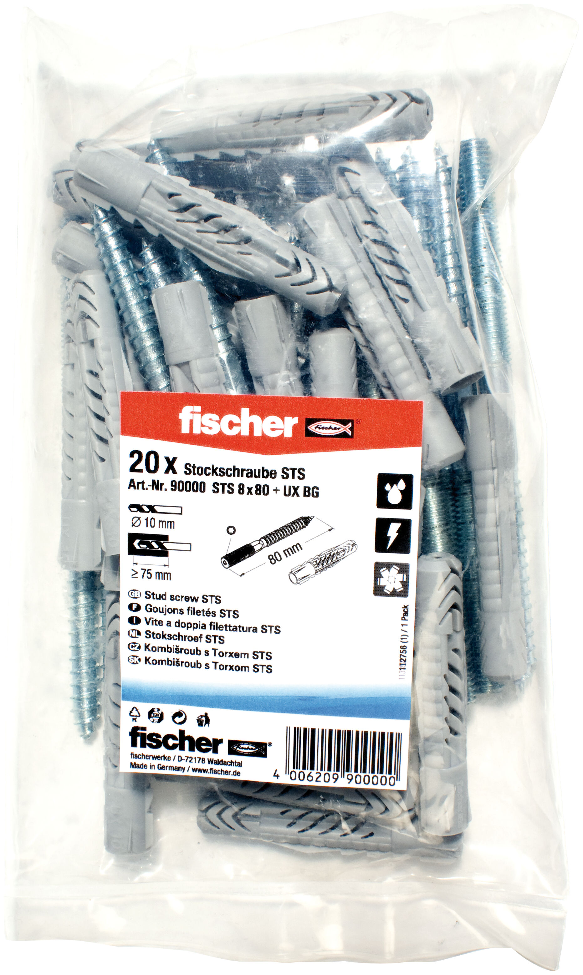 Packaging: "fischer Stud screw STS 8 x 80 + UX BG"