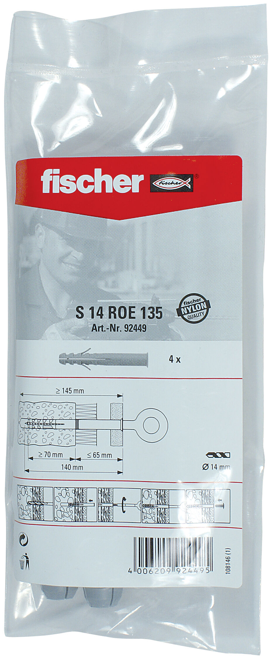 Packaging: "fischer plug S 14 ROE 135 B bag"