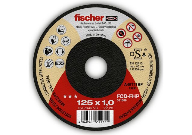 Εικόνα προϊόντος: "fischer FCD-FHP 125x1,0x22,23 Δίσκος κοπής inox ***"