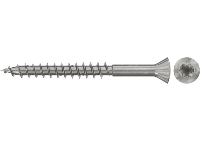 Produktbild: "fischer Holzfassadenschraube FFSII-RT6 4,5 x 45 A2 300, 60° Senkkopf, TX Antrieb, Teilgewinde, Edelstahl A2, 300 Stück"
