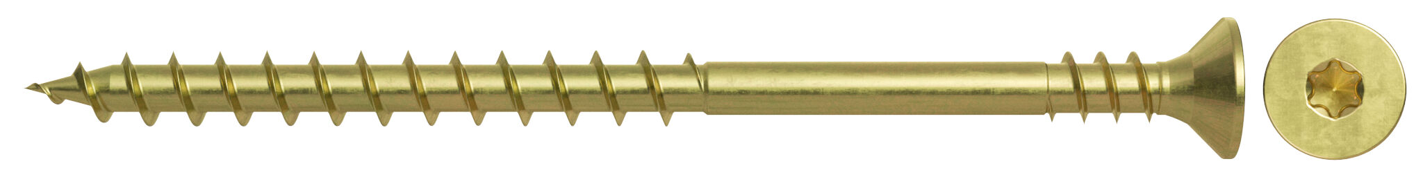 Product Picture: "fischer OSB-board-screw FOS CTD 4.5 x 70 YZP 100, countersunk head, TX drive, double thread, yellow passivated"