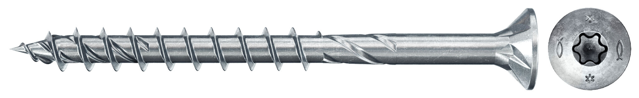 Product Picture: "fischer PowerFast FPF II CT25P 5.0 x 80 BC 600 in bucket countersunk head TX star recess partial thread blue zinc plated"