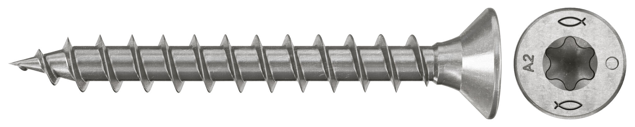 Product Picture: "fischer chipboard screw PowerFast FPF II CTF 3.0 x 20 A2 200, countersunk head, TX recess drive, full thread, stainless steel A2"
