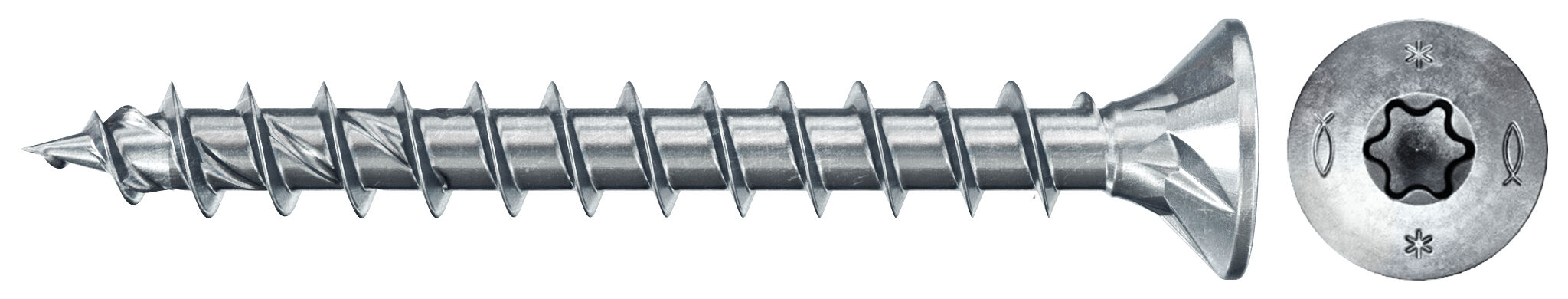 Product Picture: "Vis PowerFast FPF II CTF 4,5X30 BC 50 Tête fraisée, empreinte TX, zingué blanc, filetage total"