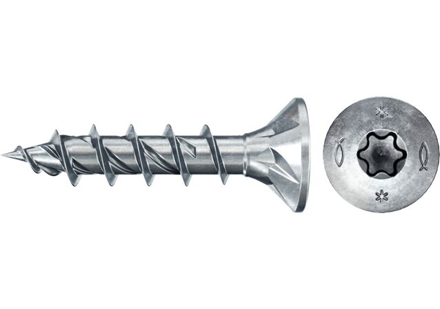 Product Picture: "Tornillos para madera fischer PowerFast II CTF 5x30 BC con cabeza avellanada, rosca total y engarce TX (500 uds.)"