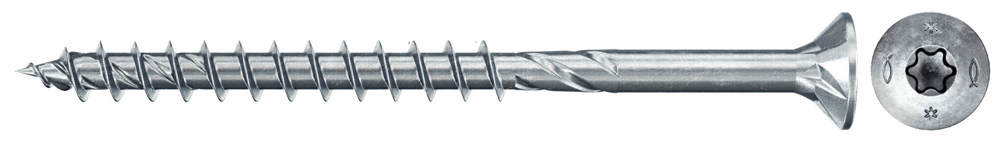 Product Picture: "Șurub fischer pentru PAL, FPF II CTP 4.5 x 60 BC 500 cu cap înecat TX cu locaș tip stea și total filetat, zincat"