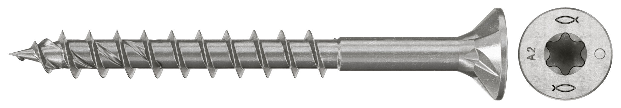 Product Picture: "fischer chipboard screw PowerFast FPF II CTP 4.5 x 70 A2 100, countersunk head, TX recess drive, part thread, stainless steel A2"