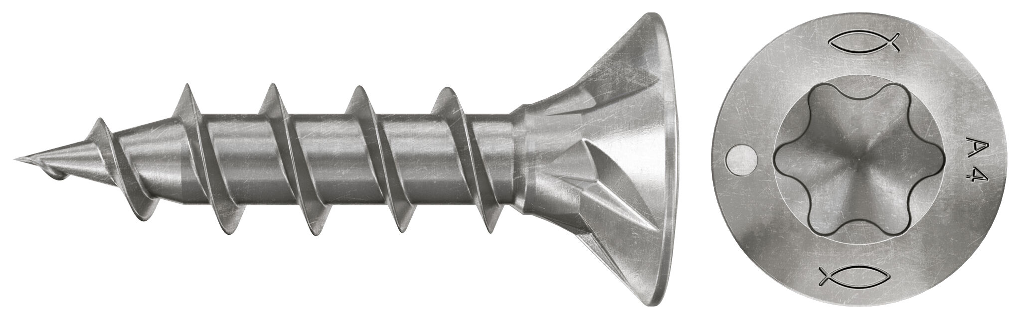Product Picture: "fischer chipboard screw PowerFast FPF II RTF 3.5 x 15 A4 200, raised countersunk head, TX recess drive, full thread, stainless steel A4"