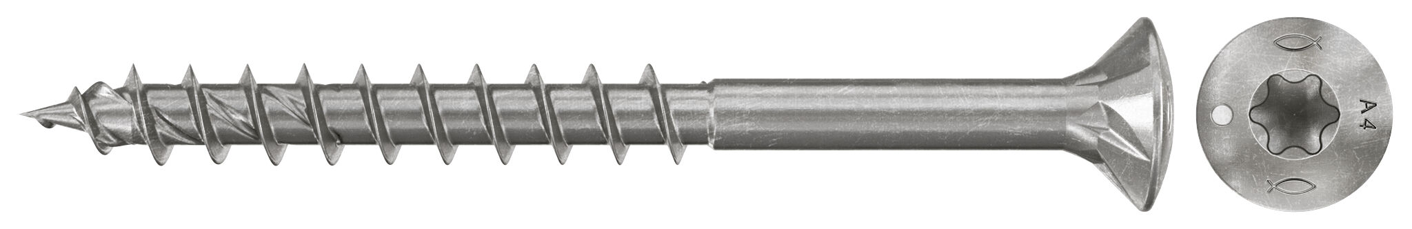 Product Picture: "fischer chipboard screw PowerFast FPF II RTP 4.5 x 60 A4 100, raised countersunk head, TX recess drive, full thread, stainless steel A4"
