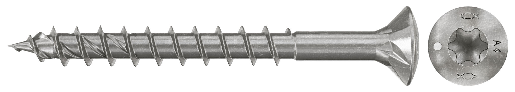 Product Picture: "fischer chipboard screw PowerFast FPF II RTP 4.0 x 40 A4 200, raised countersunk head, TX recess drive, full thread, stainless steel A4"