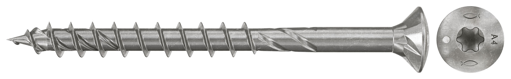 Product Picture: "fischer chipboard screw PowerFast FPF II RTP 5.0 x 50 A4 200, raised countersunk head, TX recess drive, full thread, stainless steel A4"