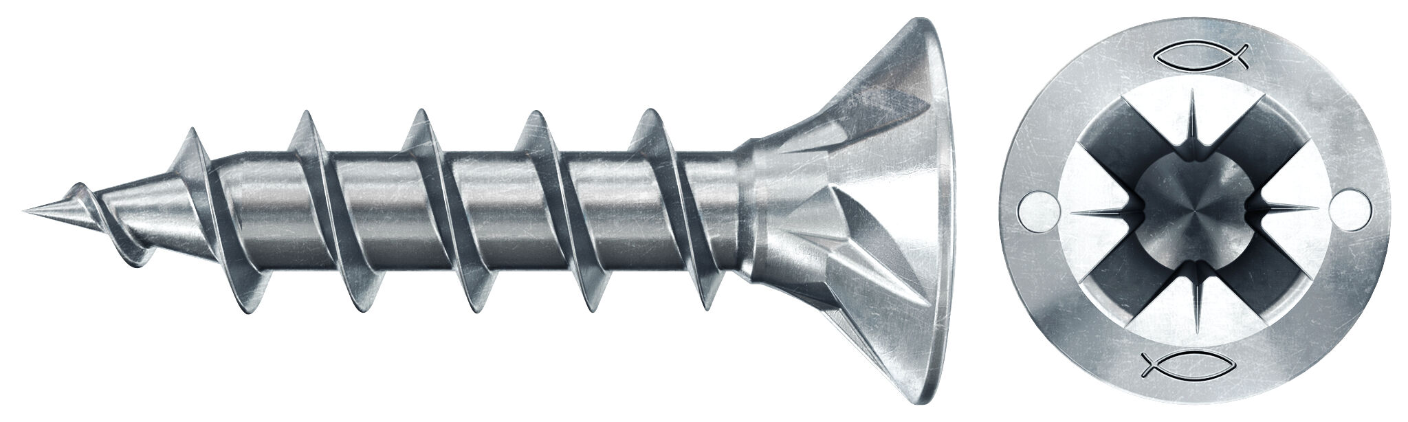 Product Picture: "Vis PowerFast FPF II RZF 3,5x16 BC 500 Tête fraisée bombée, empreinte PZ, zingué blanc, filetage total"