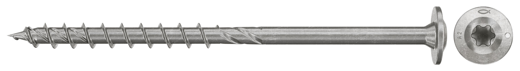 Product Picture: "fischer chipboard screw PowerFast FPF II WTP 6.0 x 120 A2 100, flange head, TX recess drive, part thread, stainless steel A2"
