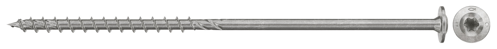 Product Picture: "fischer chipboard screw PowerFast FPF II WTP 6.0 x 200 A2 100, flange head, TX recess drive, part thread, stainless steel A2"