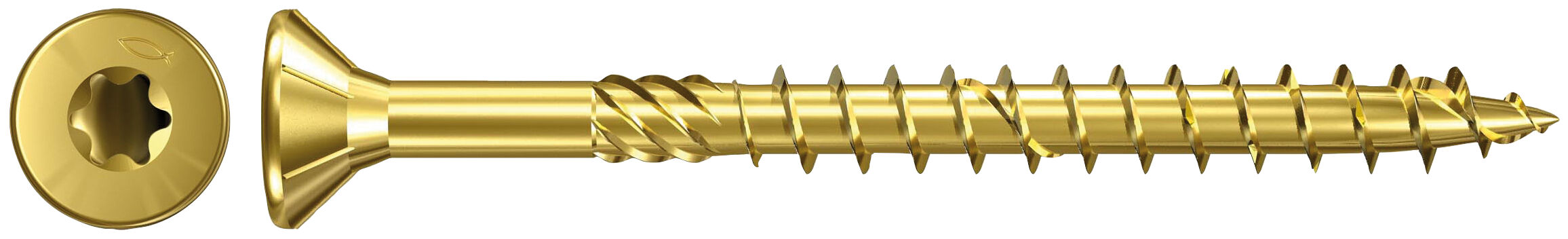 Product Picture: "fischer PowerFast 6 x 80 countersunk head yellow zinc plated partial thread TX star recess"