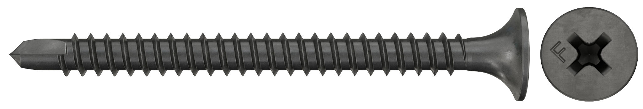 Product Picture: "fischer drywall screw 3.5 x 45, trumpet shape head, FG. Phillips PH, black phosphated"