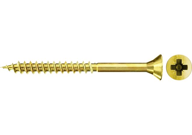 Product Picture: "fischer Chipboard screw FSPII 6.0 x 120 countersunk head yellow zinc plated partial thread cross drive PZ"