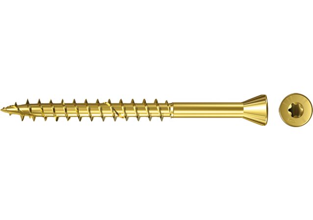 Product Picture: "fischer floorboard screw FTF 3.5 x 45 CSK head yellow zinc plated partial thread TX star recess"