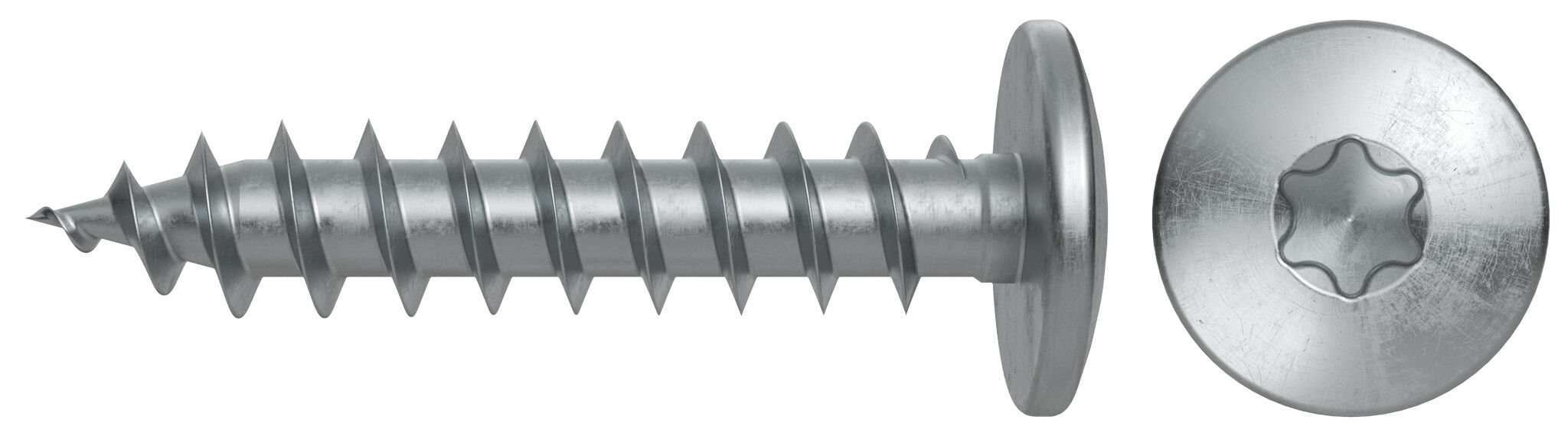 Product Picture: "fischer Fence connector screw FZV MTF 7.0 x 35 A2 12, mushroom head, TX drive, full thread, stainless steel A2"