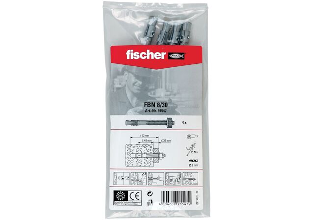 Packaging: "fischer klipsli dübel FBN II 8/30 B çanta"